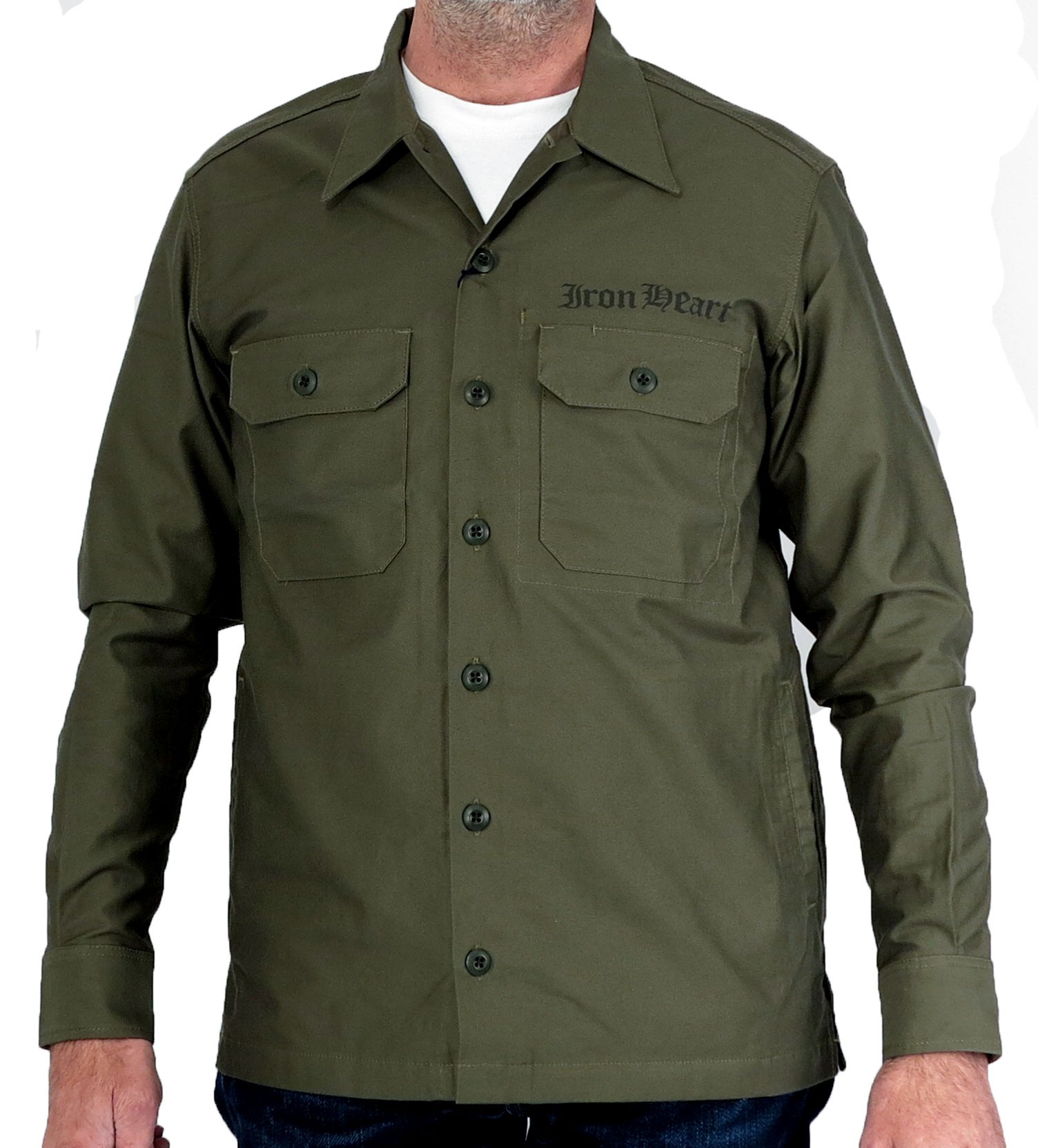 Iron Heart Heavy Cotton Satin Military Shirts - Olive and Khaki
