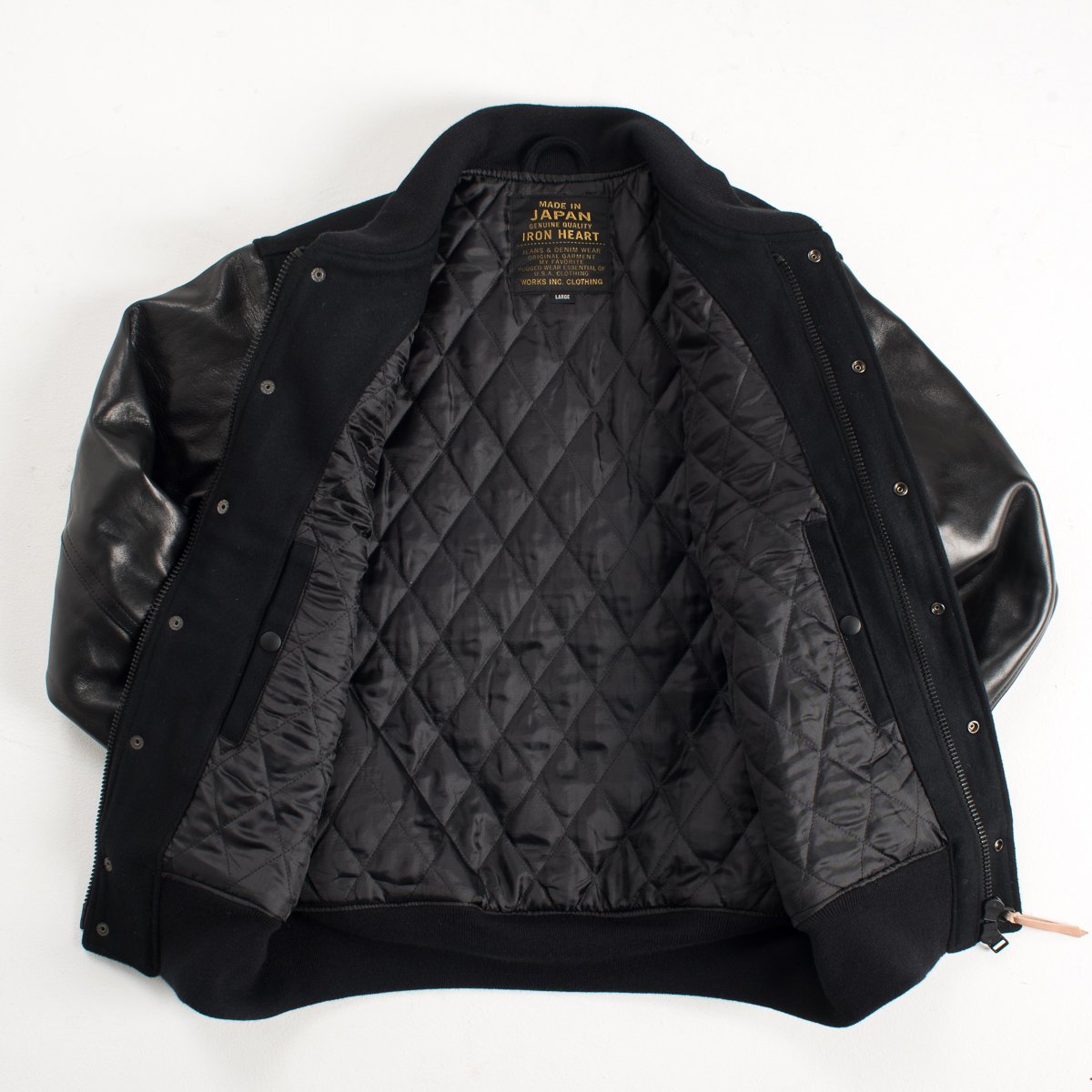 IHW-11 | Iron Heart Black Melton Wool Varsity Jacket with ...