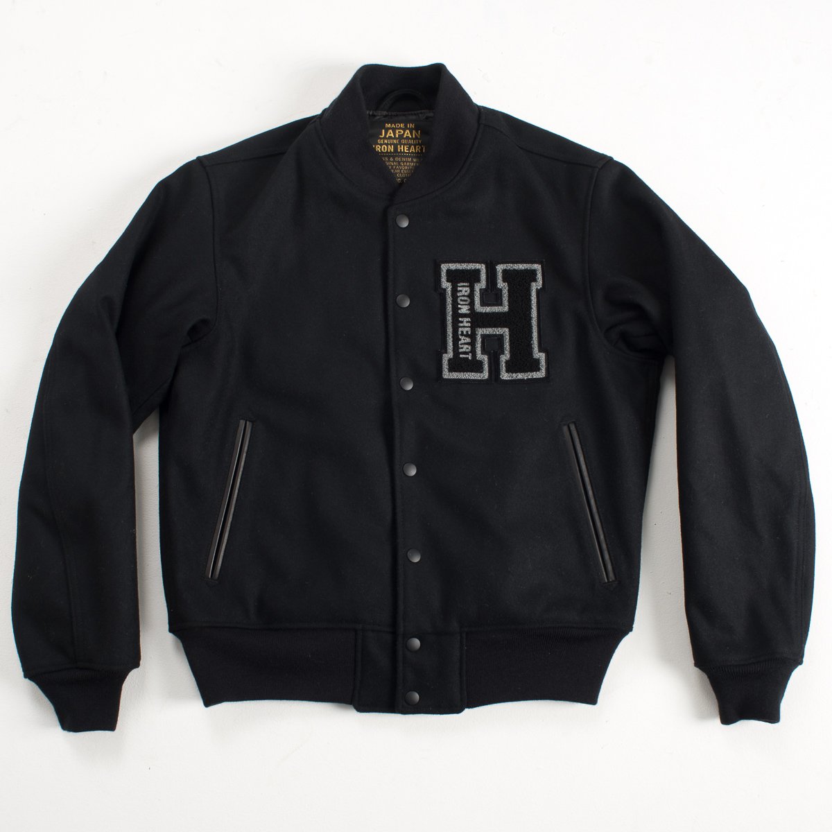 IHW-10 | Iron Heart Black Melton Wool Varsity Jacket