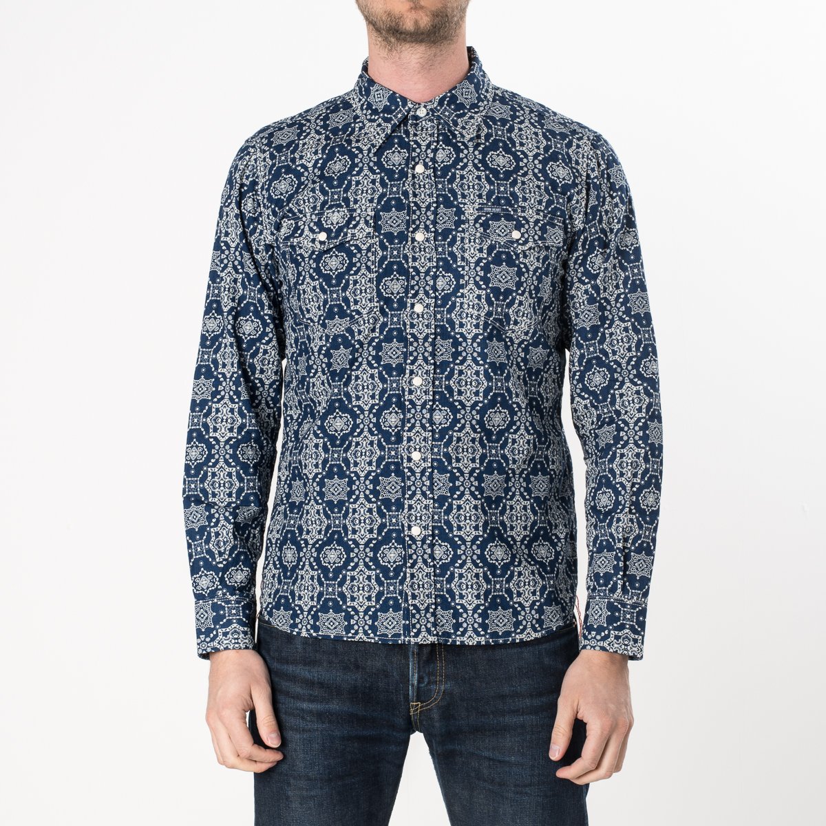 IHSH-173-IND | Iron Heart 5.5oz Selvedge Cotton Paisley Chambray ...