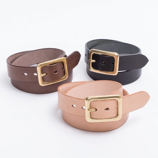 Heavy Duty "Tochigi" Leather Belt with Brass Garrison Buckle - Black, Brown or Natural