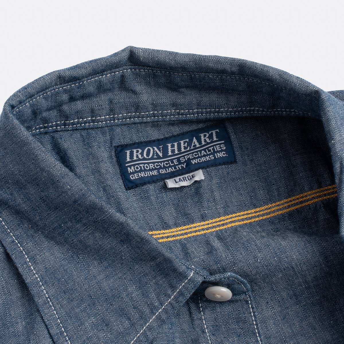 Iron Heart 285-PIN - Short Sleeved Work Shirt - 5.5oz Selvedge Pinstripe Chambray Indigo XXL